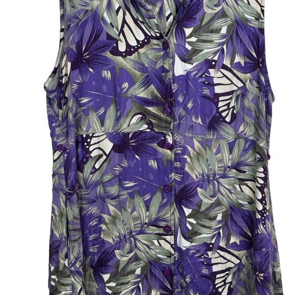 Vintage Bahama Beach Size Large Purple Tropical Butterfly Print Shirt Dress - Picture 3 of 8